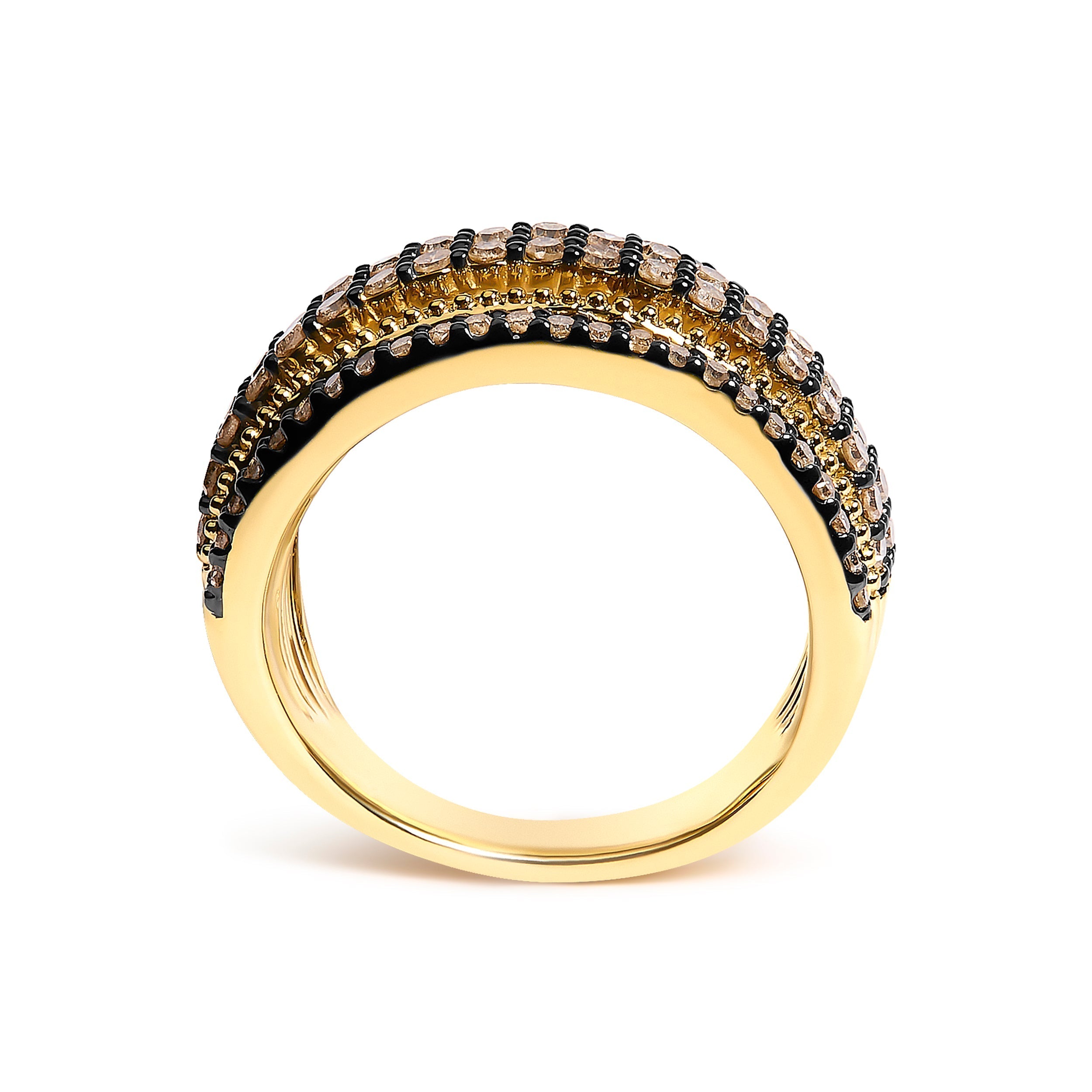 10K Yellow Gold Plated Sterling Silver 1.00 Cttw Champagne Diamond Multi Layer Band Ring  DestGlow