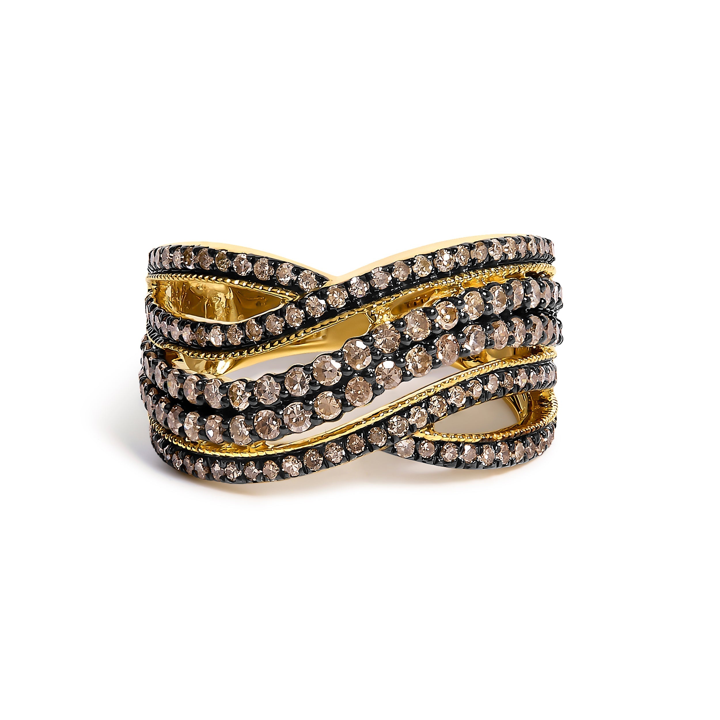 10K Yellow Gold Plated .925 Sterling Silver 1.0 cttw Champagne Diamond Highway Ring  DestGlow