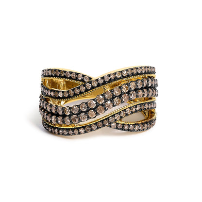 10K Yellow Gold Plated .925 Sterling Silver 1.0 cttw Champagne Diamond Highway Ring  DestGlow
