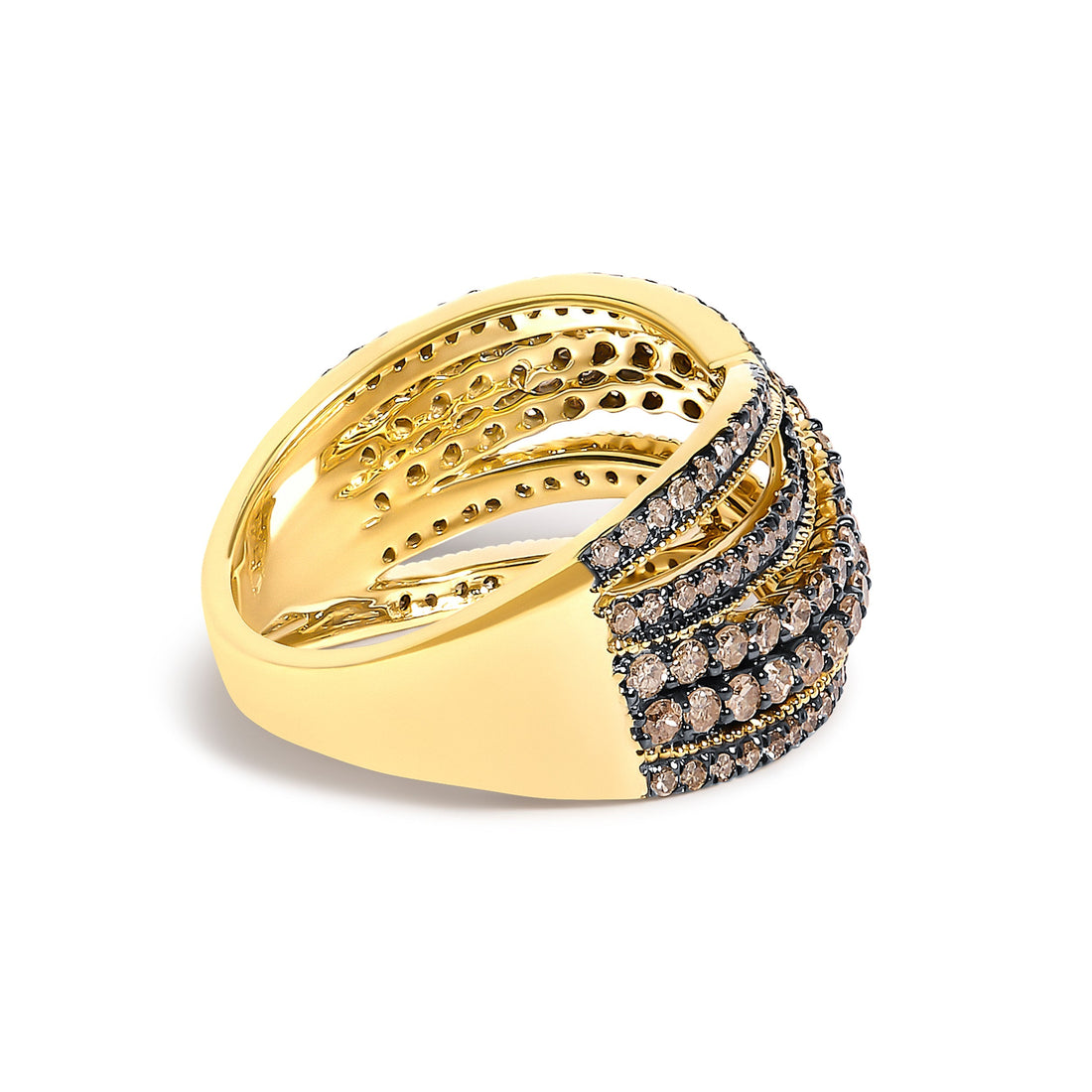 10K Yellow Gold Plated .925 Sterling Silver 1.0 cttw Champagne Diamond Highway Ring  DestGlow
