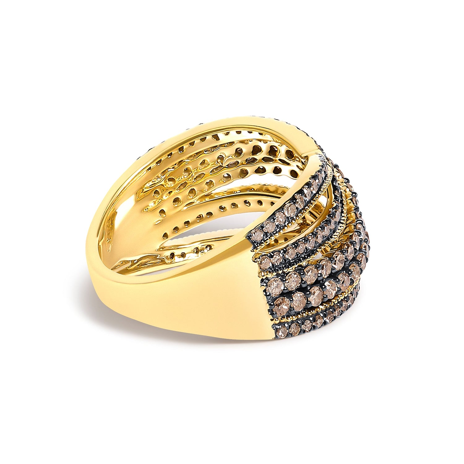 10K Yellow Gold Plated .925 Sterling Silver 1.0 cttw Champagne Diamond Highway Ring  DestGlow