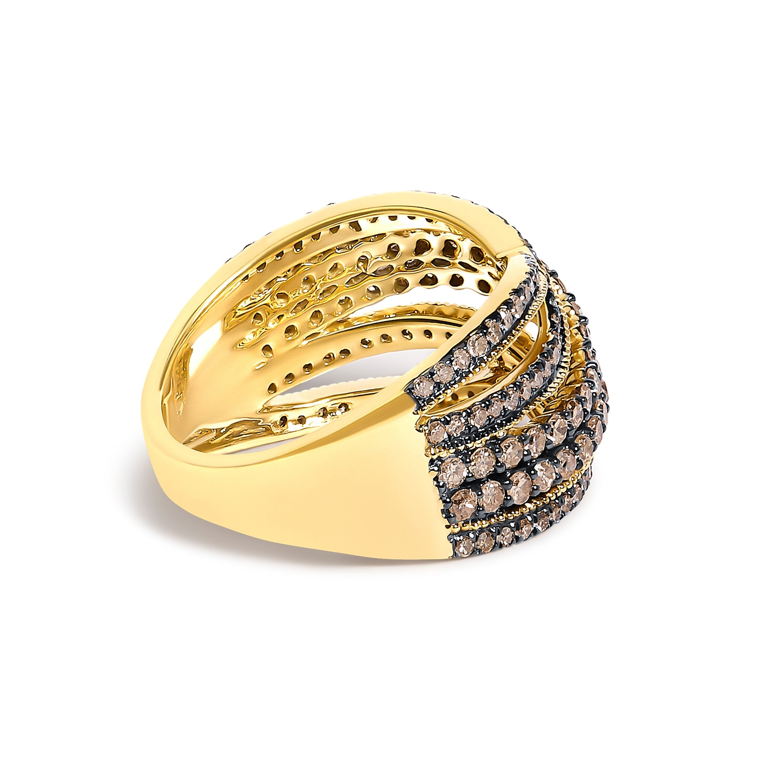 10K Yellow Gold Plated .925 Sterling Silver 1.0 cttw Champagne Diamond Highway Ring  DestGlow