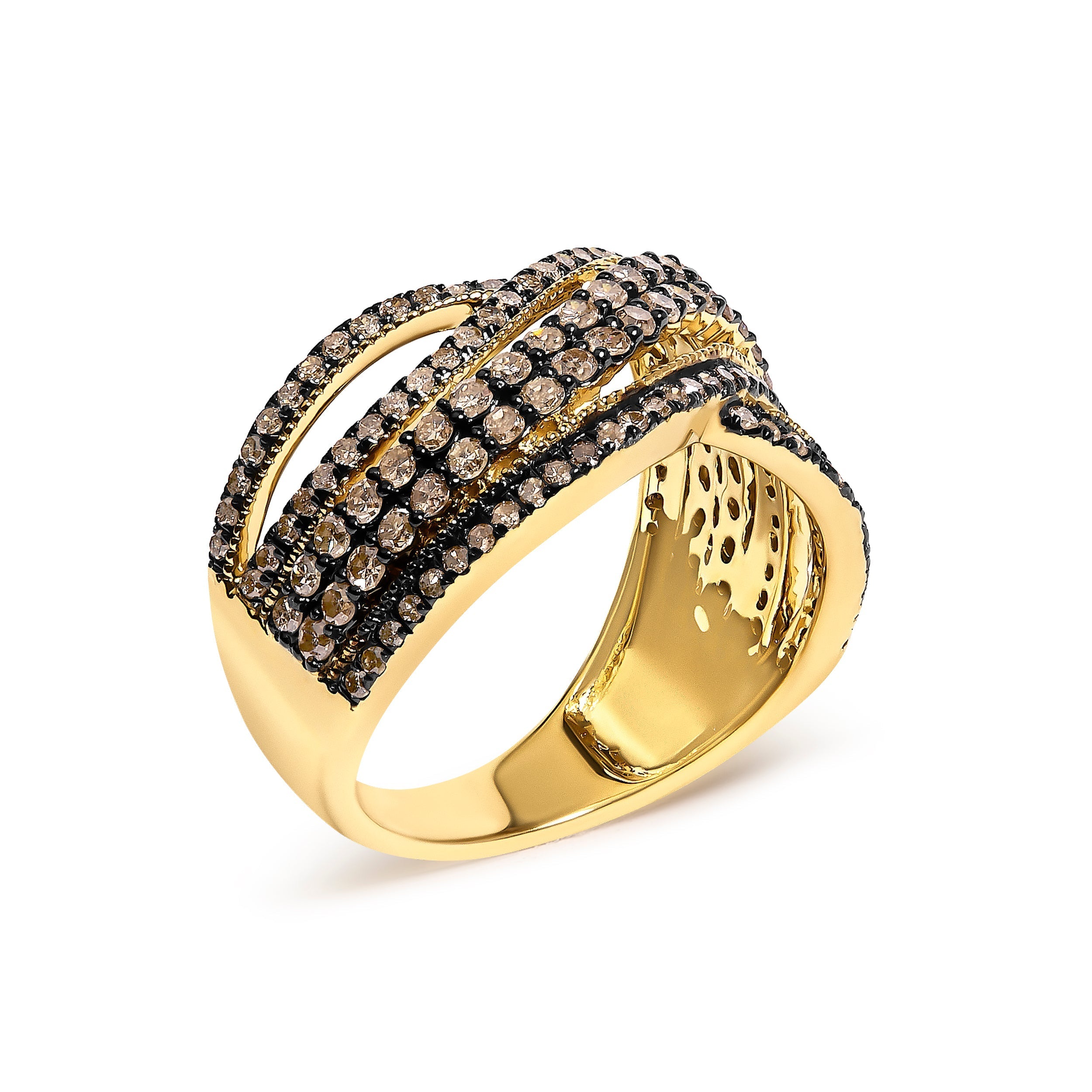 10K Yellow Gold Plated .925 Sterling Silver 1.0 cttw Champagne Diamond Highway Ring  DestGlow
