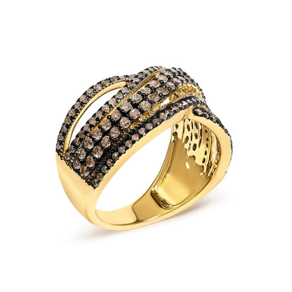 10K Yellow Gold Plated .925 Sterling Silver 1.0 cttw Champagne Diamond Highway Ring  DestGlow