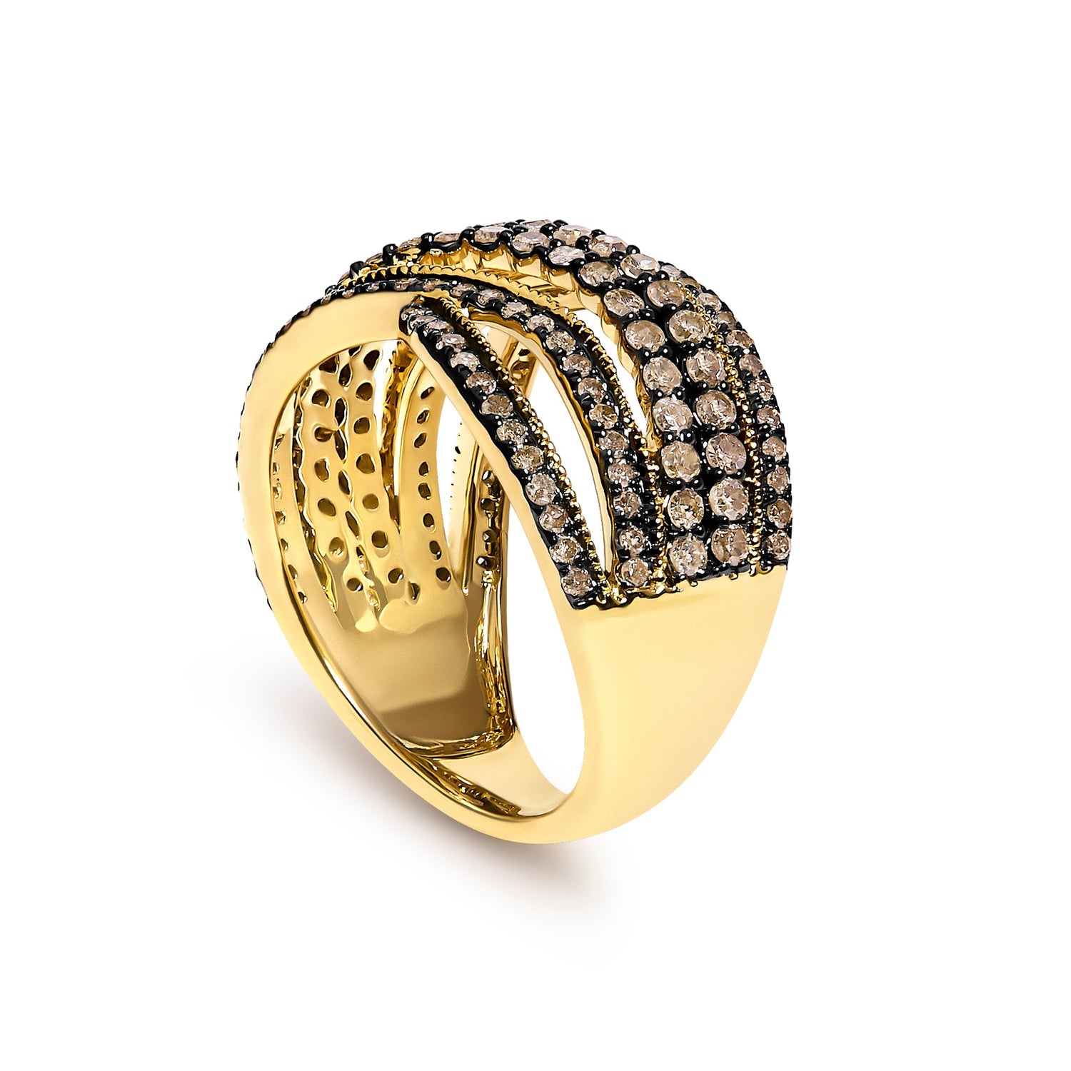 10K Yellow Gold Plated .925 Sterling Silver 1.0 cttw Champagne Diamond Highway Ring  DestGlow