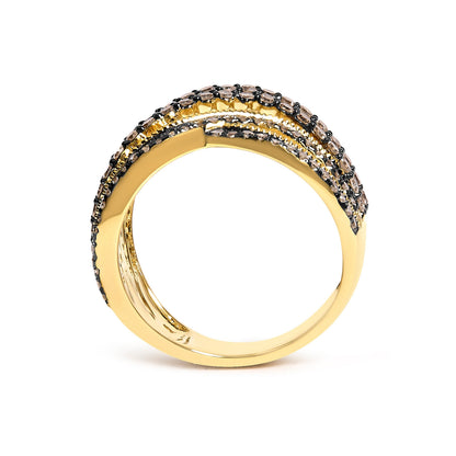 10K Yellow Gold Plated .925 Sterling Silver 1.0 cttw Champagne Diamond Highway Ring  DestGlow