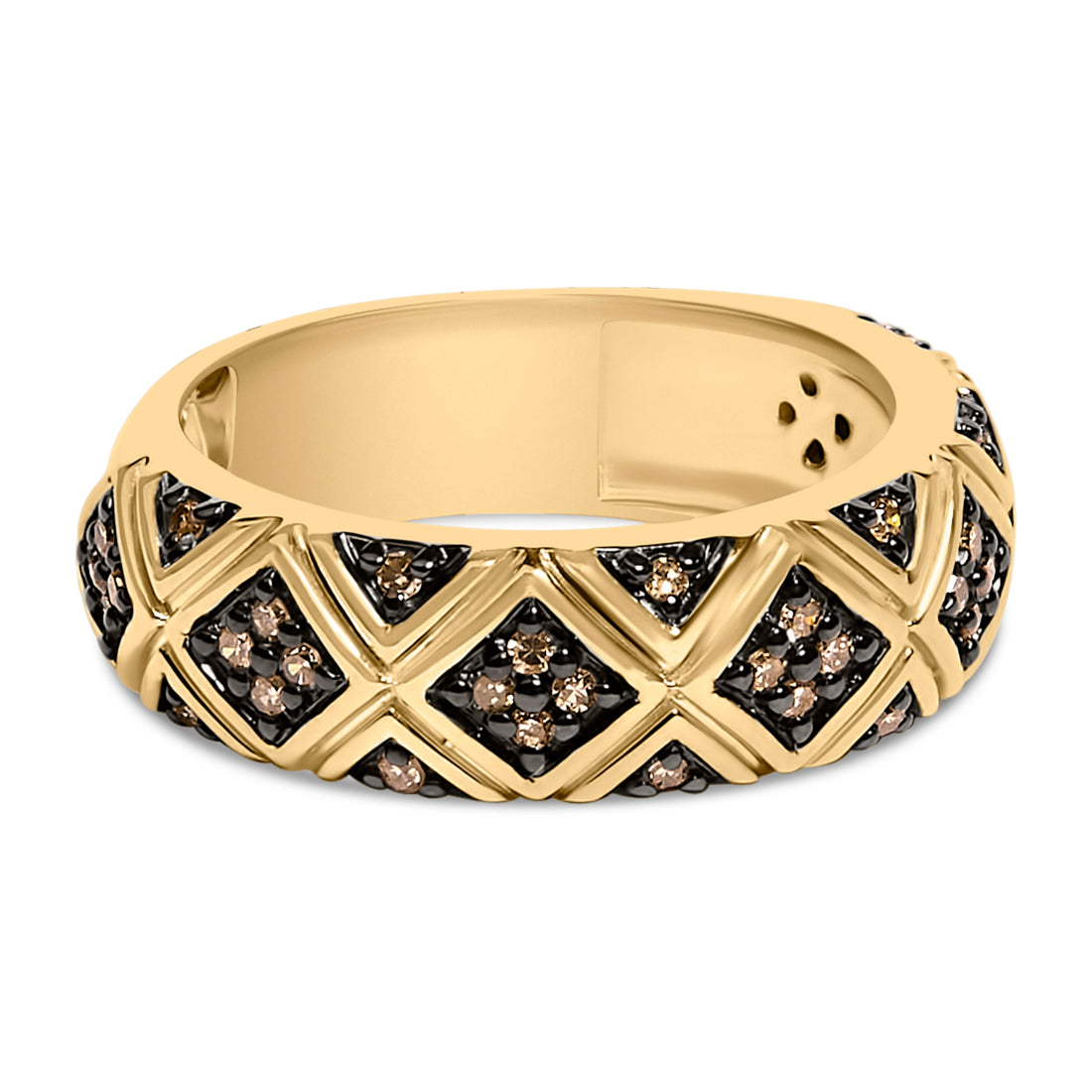 10K Yellow Gold Plated .925 Sterling Silver 3/8 Cttw Champagne Diamond Geometric Style Band Ring - Size 7 by Bids.com