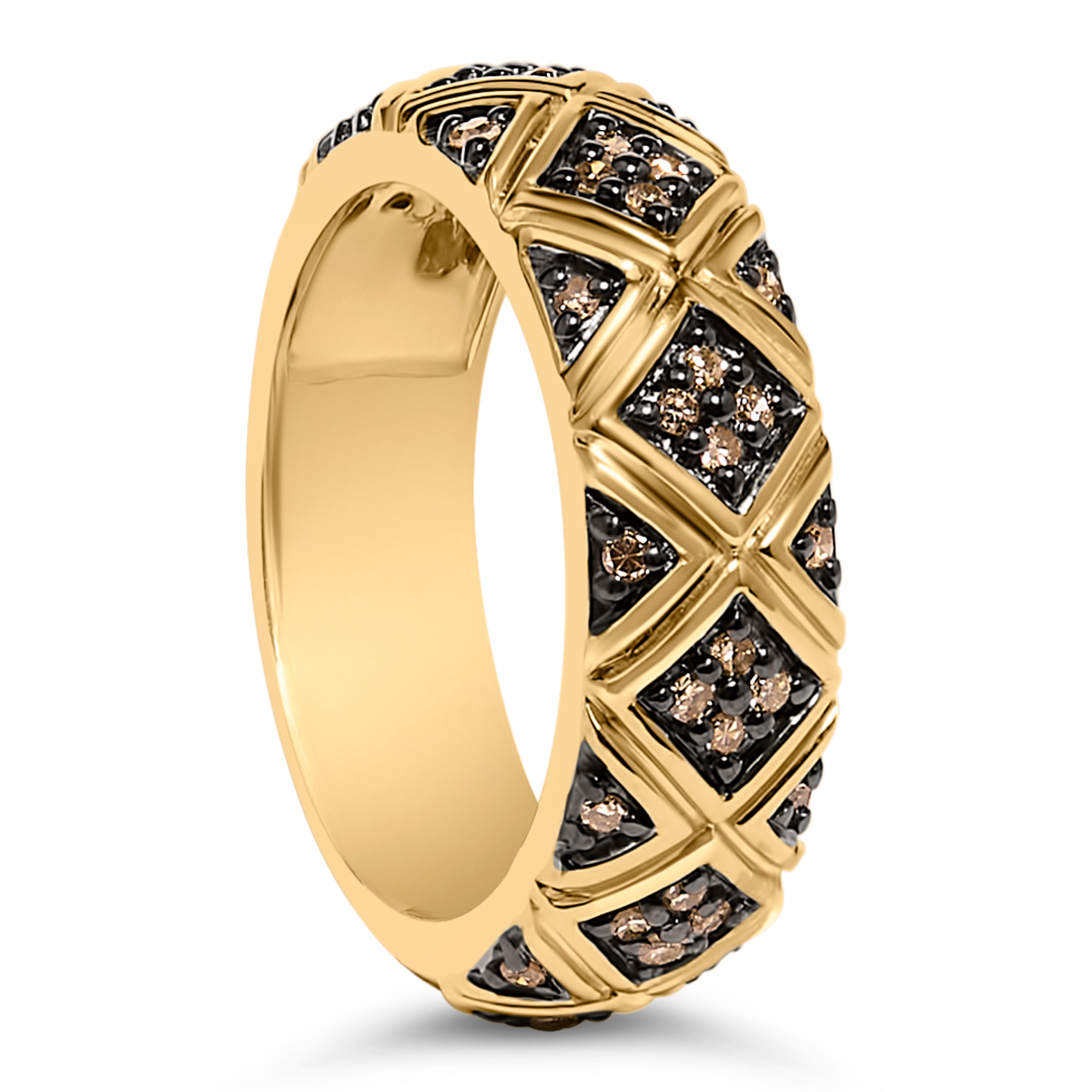 10K Yellow Gold Plated .925 Sterling Silver 3/8 Cttw Champagne Diamond Geometric Style Band Ring - Size 7 by Bids.com