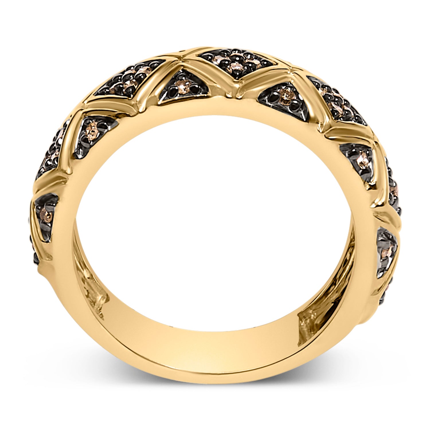10K Yellow Gold Plated .925 Sterling Silver 3/8 Cttw Champagne Diamond Geometric Style Band Ring - Size 7 by Bids.com