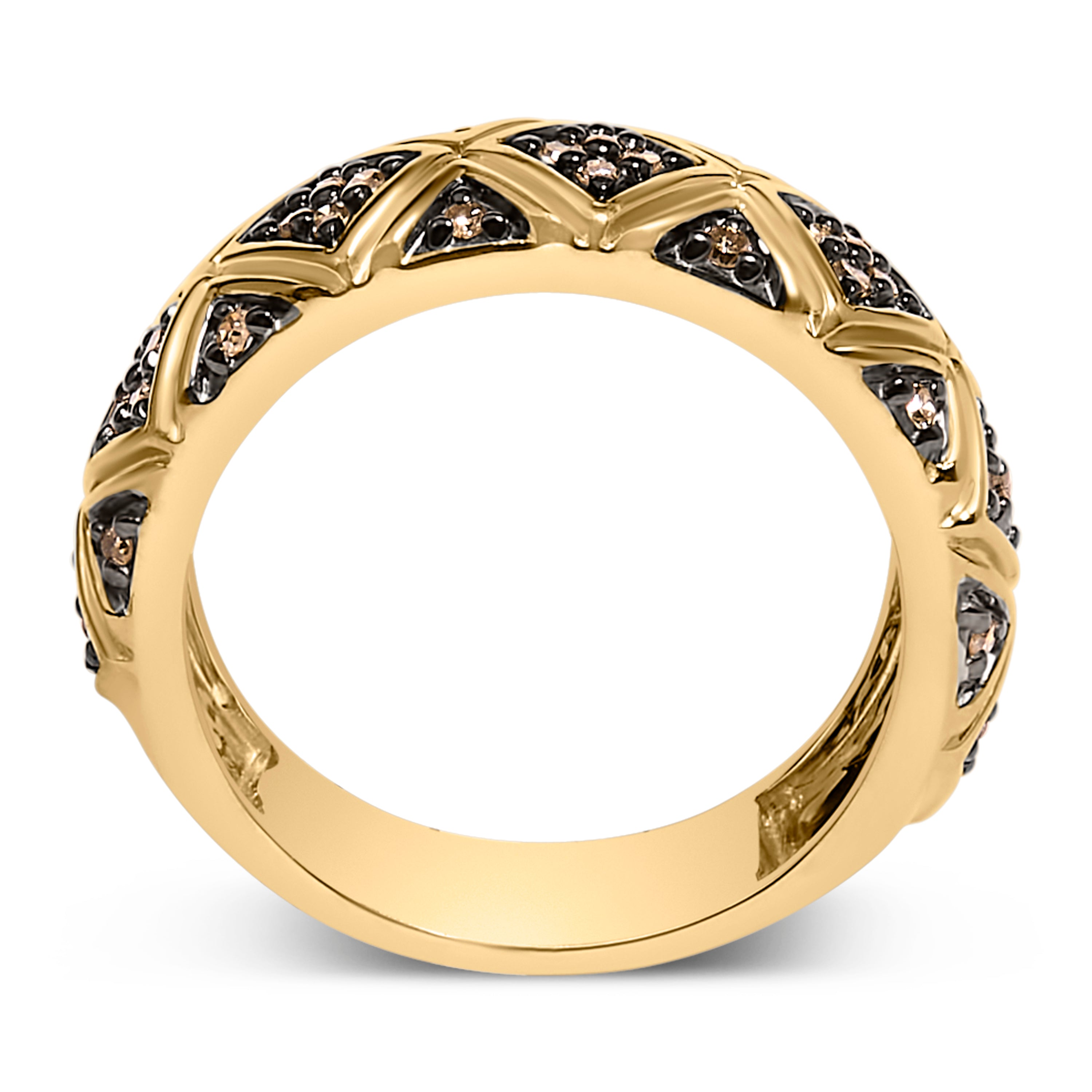 10K Yellow Gold Plated .925 Sterling Silver 3/8 Cttw Champagne Diamond Geometric Style Band Ring - Size 7 by Bids.com