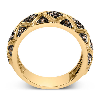 10K Yellow Gold Plated .925 Sterling Silver 3/8 Cttw Champagne Diamond Geometric Style Band Ring - Size 7 by Bids.com
