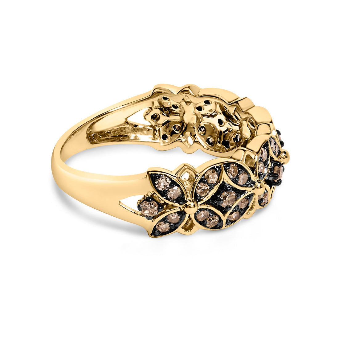 10K Yellow Gold Plated .925 Sterling Silver 3/8 Cttw Champagne Diamond Lattice Work Band Ring - Size 7  DestGlow