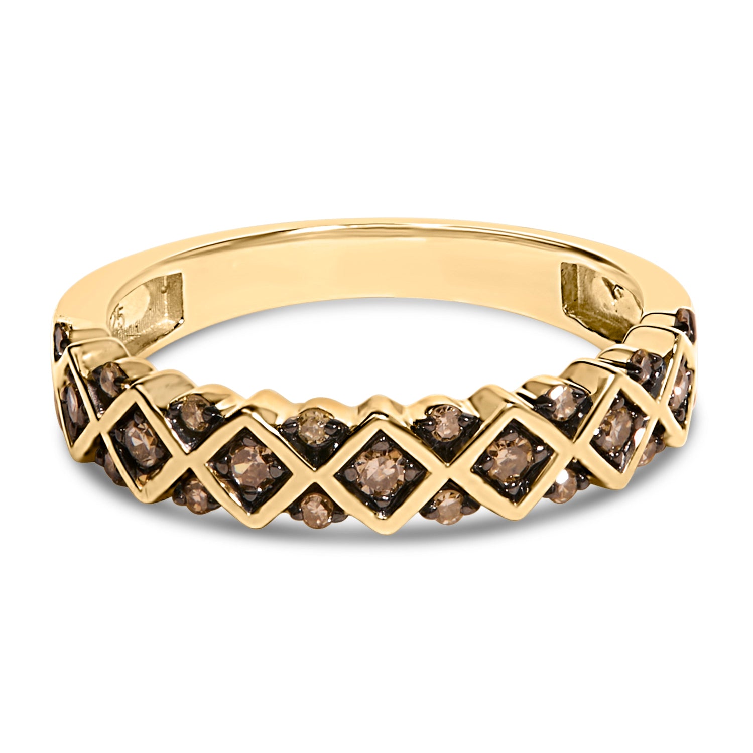 10K Yellow Gold Plated .925 Sterling Silver 1/4 Cttw Champagne Diamond Geometric Band Ring - Size 7 by Bids.com