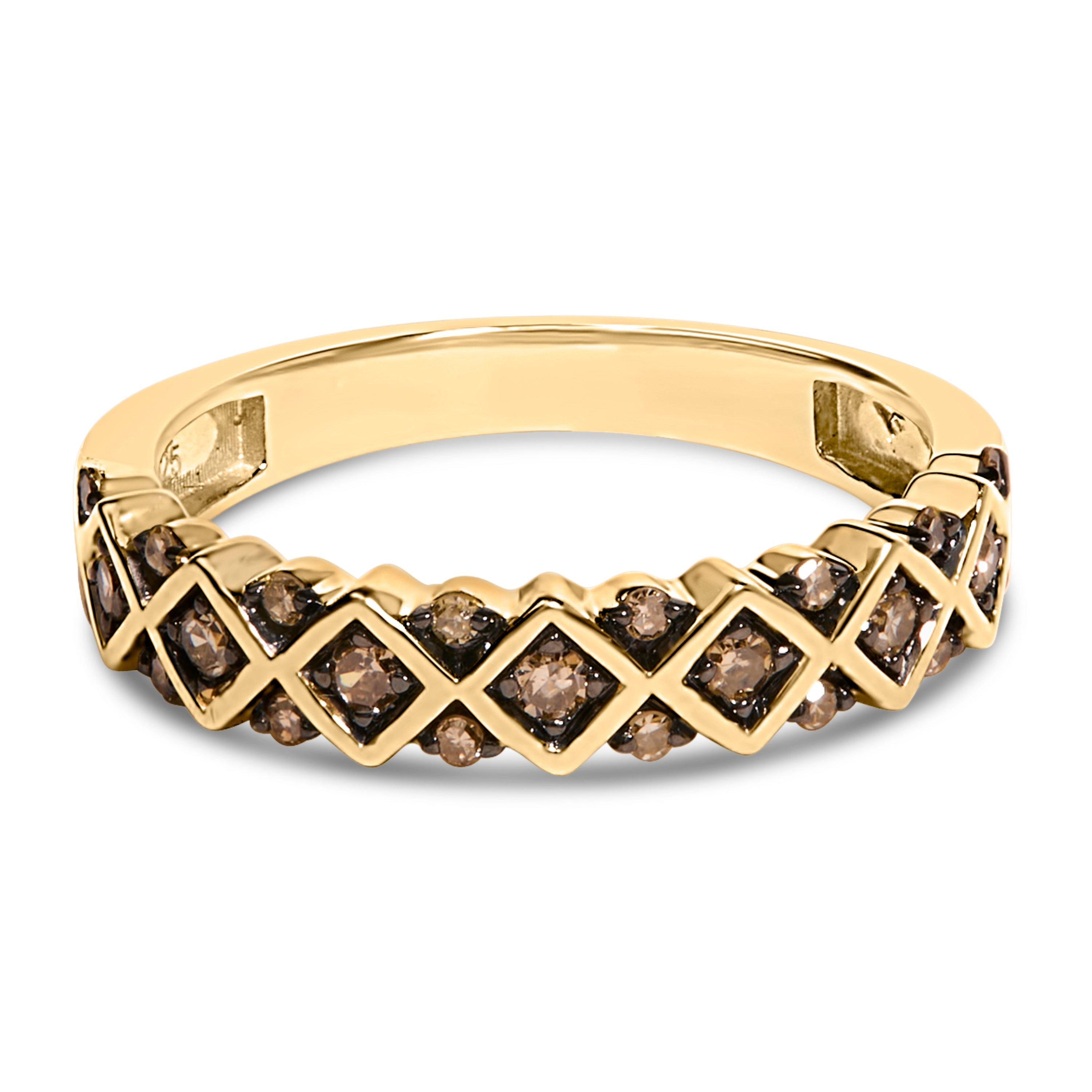 10K Yellow Gold Plated .925 Sterling Silver 1/4 Cttw Champagne Diamond Geometric Band Ring - Size 7 by Bids.com