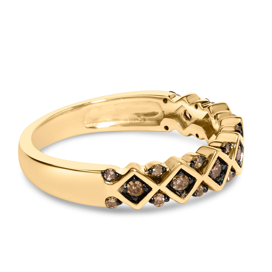 10K Yellow Gold Plated .925 Sterling Silver 1/4 Cttw Champagne Diamond Geometric Band Ring - Size 7 by Bids.com
