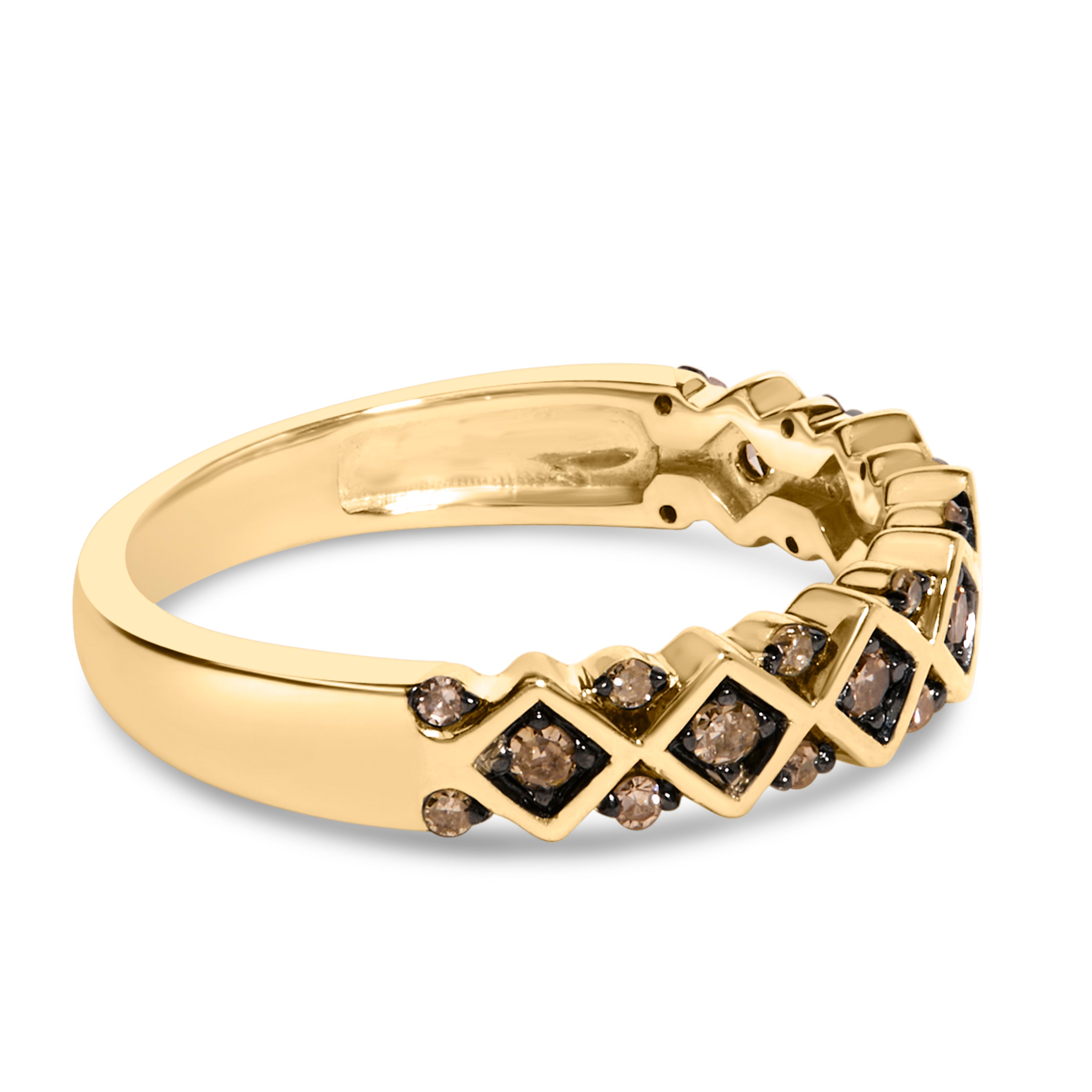 10K Yellow Gold Plated .925 Sterling Silver 1/4 Cttw Champagne Diamond Geometric Band Ring - Size 7 by Bids.com
