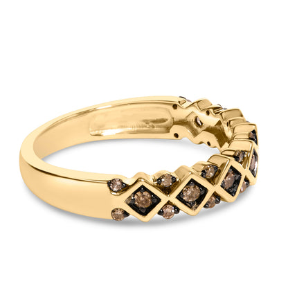 10K Yellow Gold Plated .925 Sterling Silver 1/4 Cttw Champagne Diamond Geometric Band Ring - Size 7 by Bids.com