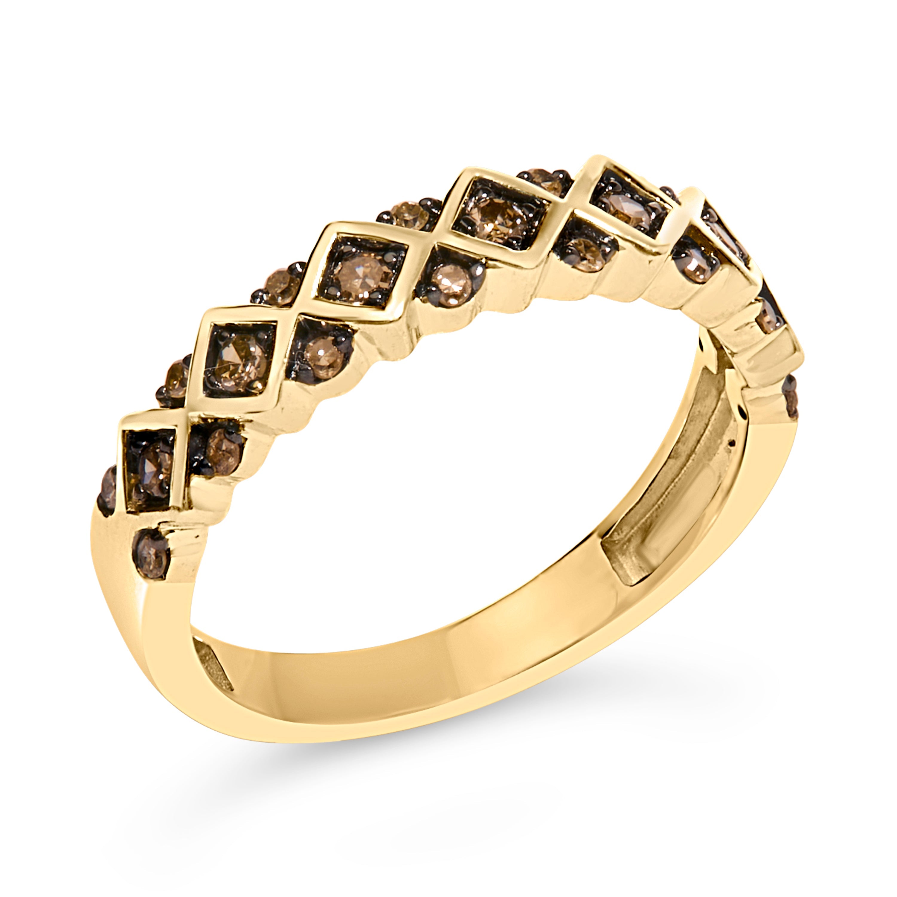 10K Yellow Gold Plated .925 Sterling Silver 1/4 Cttw Champagne Diamond Geometric Band Ring - Size 7 by Bids.com