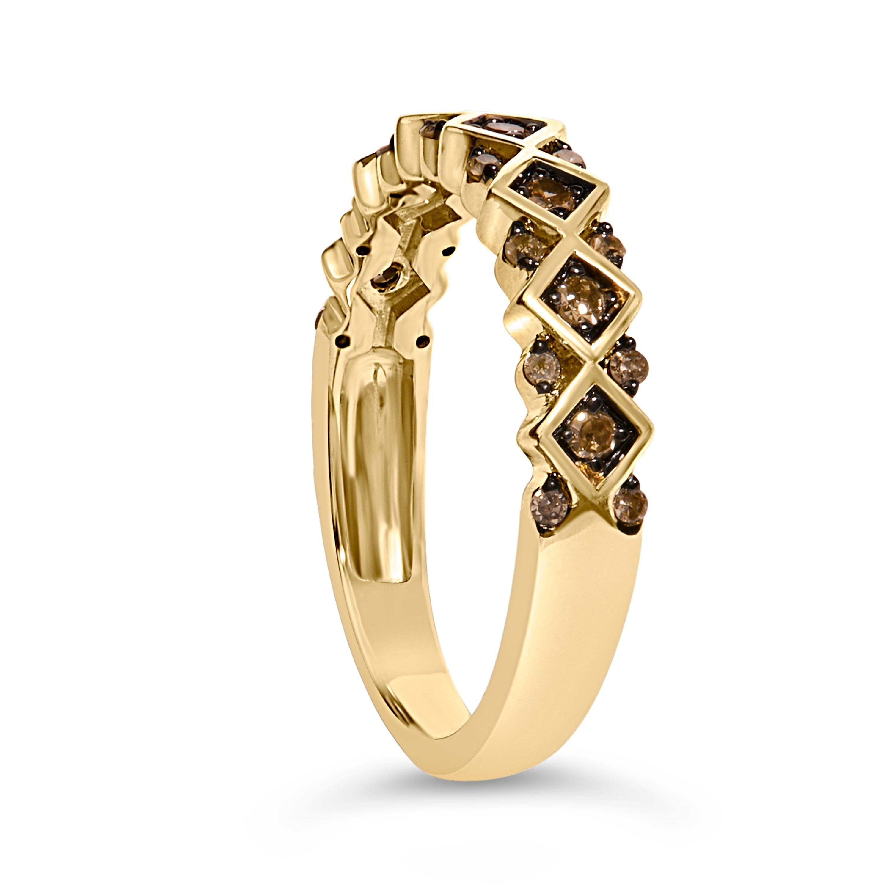 10K Yellow Gold Plated .925 Sterling Silver 1/4 Cttw Champagne Diamond Geometric Band Ring - Size 7 by Bids.com