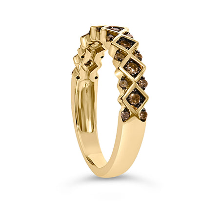 10K Yellow Gold Plated .925 Sterling Silver 1/4 Cttw Champagne Diamond Geometric Band Ring - Size 7 by Bids.com