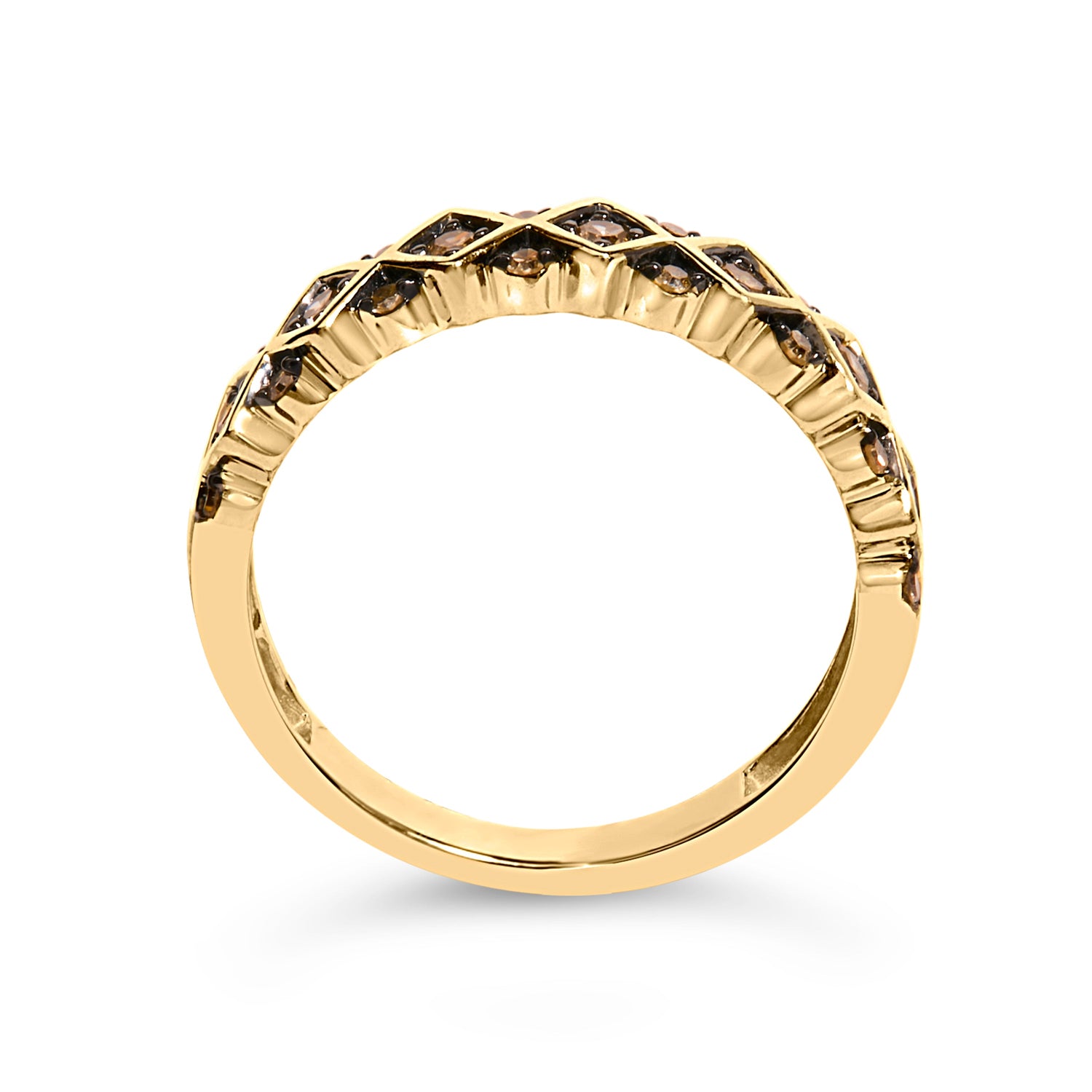 10K Yellow Gold Plated .925 Sterling Silver 1/4 Cttw Champagne Diamond Geometric Band Ring - Size 7 by Bids.com