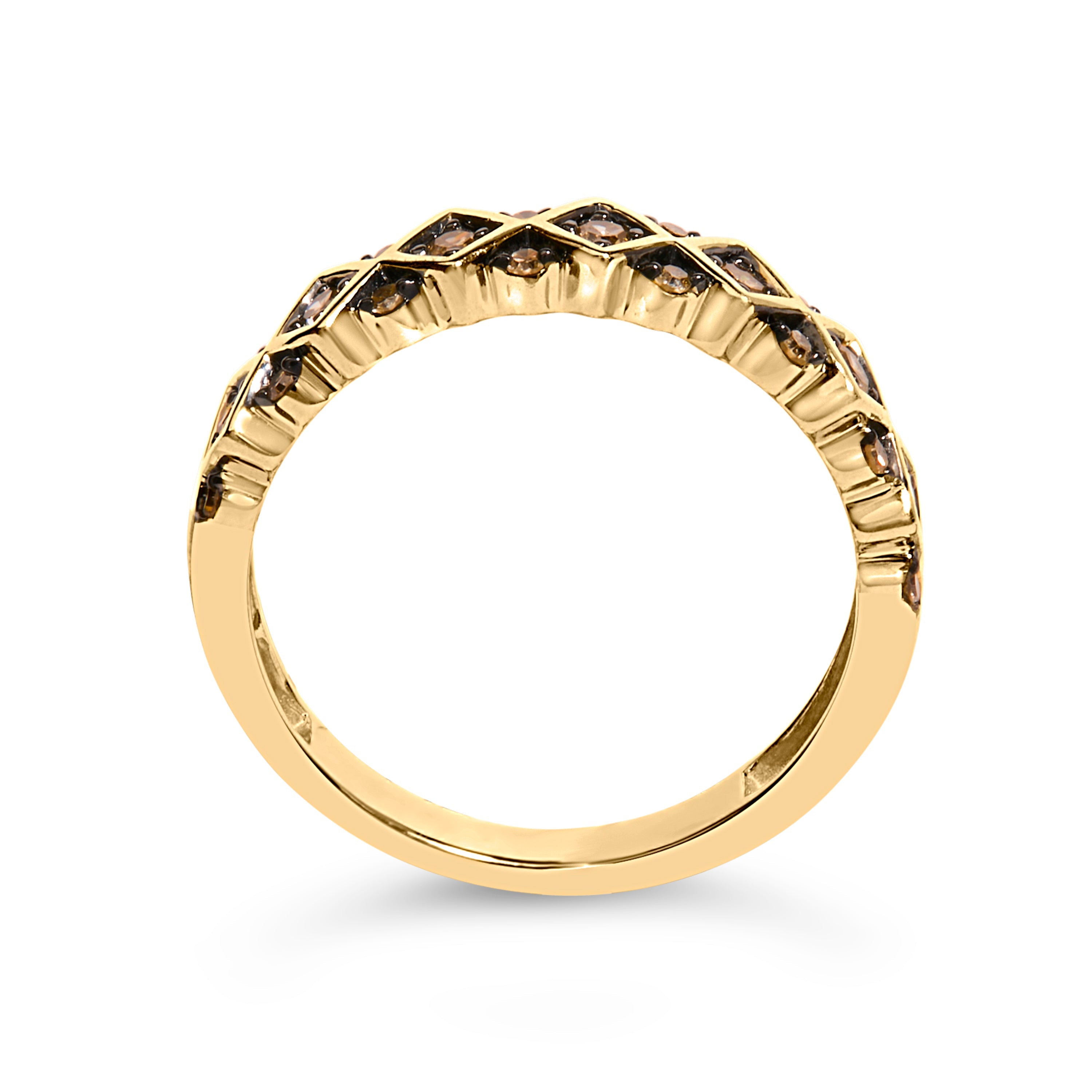 10K Yellow Gold Plated .925 Sterling Silver 1/4 Cttw Champagne Diamond Geometric Band Ring - Size 7 by Bids.com