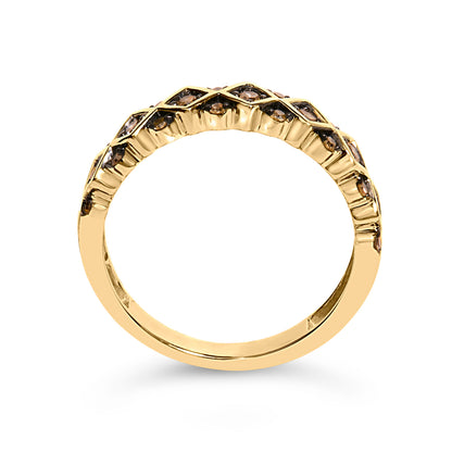10K Yellow Gold Plated .925 Sterling Silver 1/4 Cttw Champagne Diamond Geometric Band Ring - Size 7 by Bids.com
