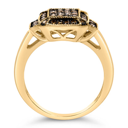 10K Yellow Gold Plated .925 Sterling Silver 1/2 Cttw Champagne Diamond Step Up Ring - Size 7 by Bids.com