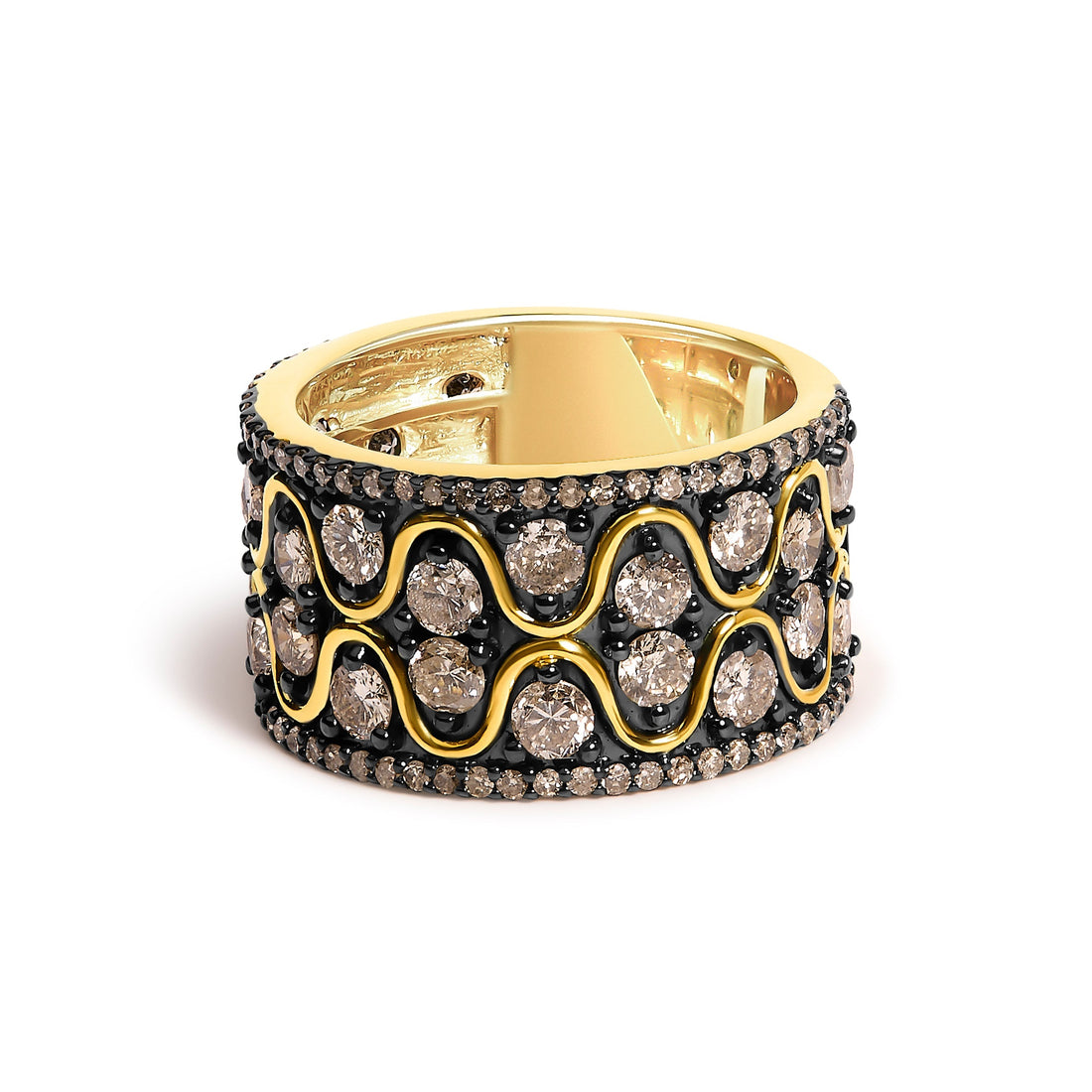 10K Yellow Gold Plated Sterling Silver 2-1/2 Cttw Champagne Diamond Wavy Band Ring  DestGlow