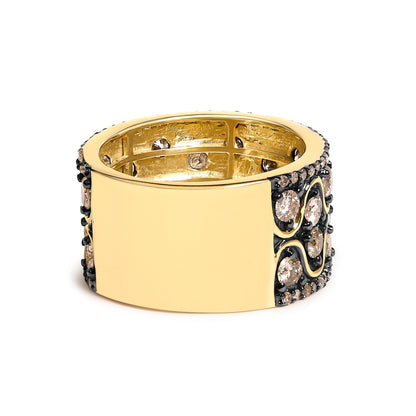 10K Yellow Gold Plated Sterling Silver 2-1/2 Cttw Champagne Diamond Wavy Band Ring  DestGlow