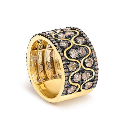 10K Yellow Gold Plated Sterling Silver 2-1/2 Cttw Champagne Diamond Wavy Band Ring  DestGlow