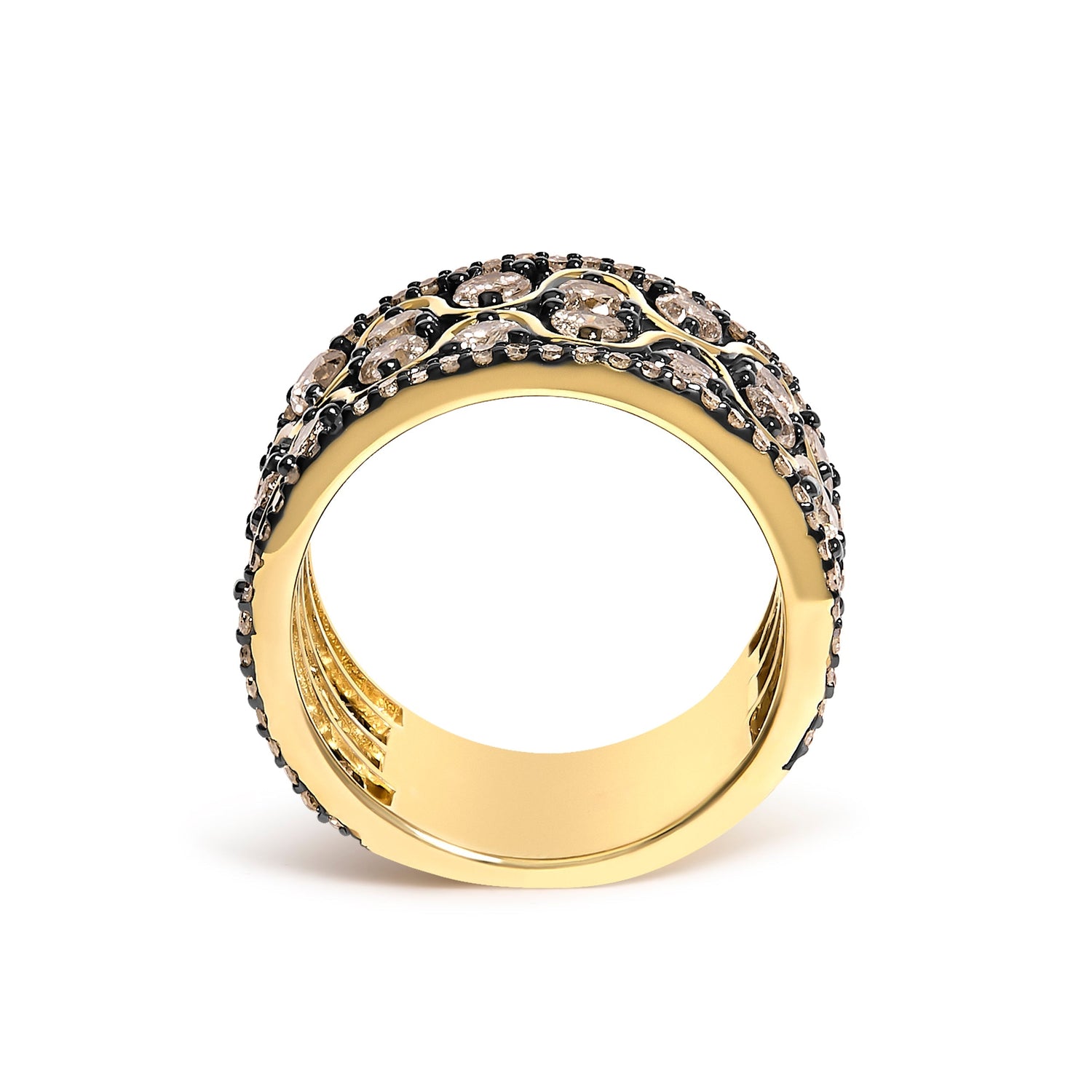10K Yellow Gold Plated Sterling Silver 2-1/2 Cttw Champagne Diamond Wavy Band Ring  DestGlow