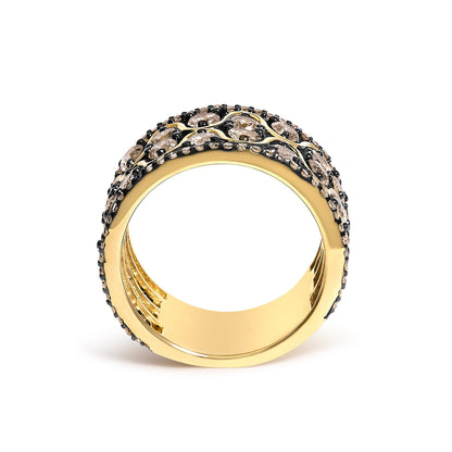 10K Yellow Gold Plated Sterling Silver 2-1/2 Cttw Champagne Diamond Wavy Band Ring  DestGlow