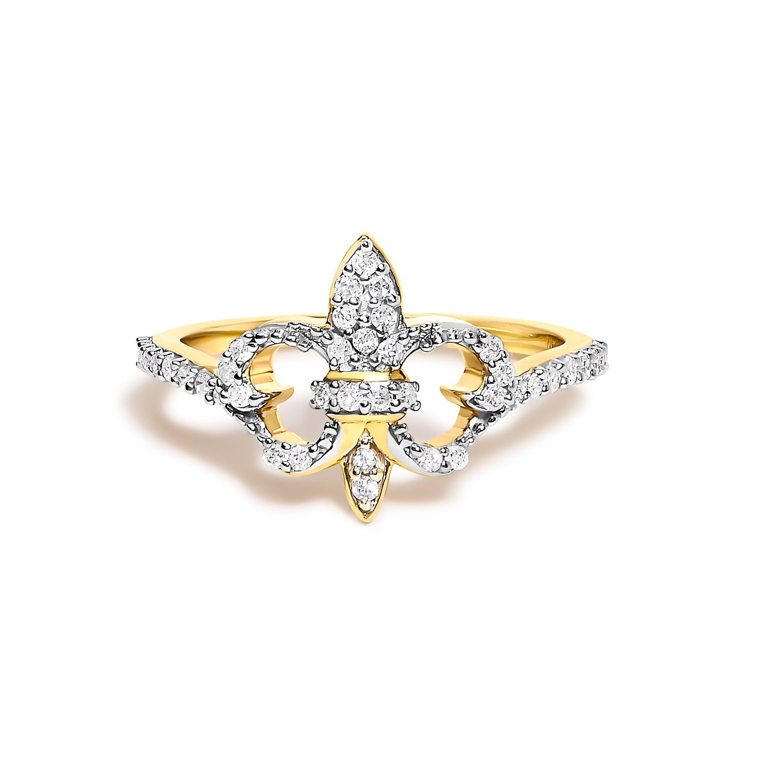 14K Yellow Gold Plated .925 Sterling Silver 1/4 Cttw Diamond Fleur-de-Lis Ring  DestGlow