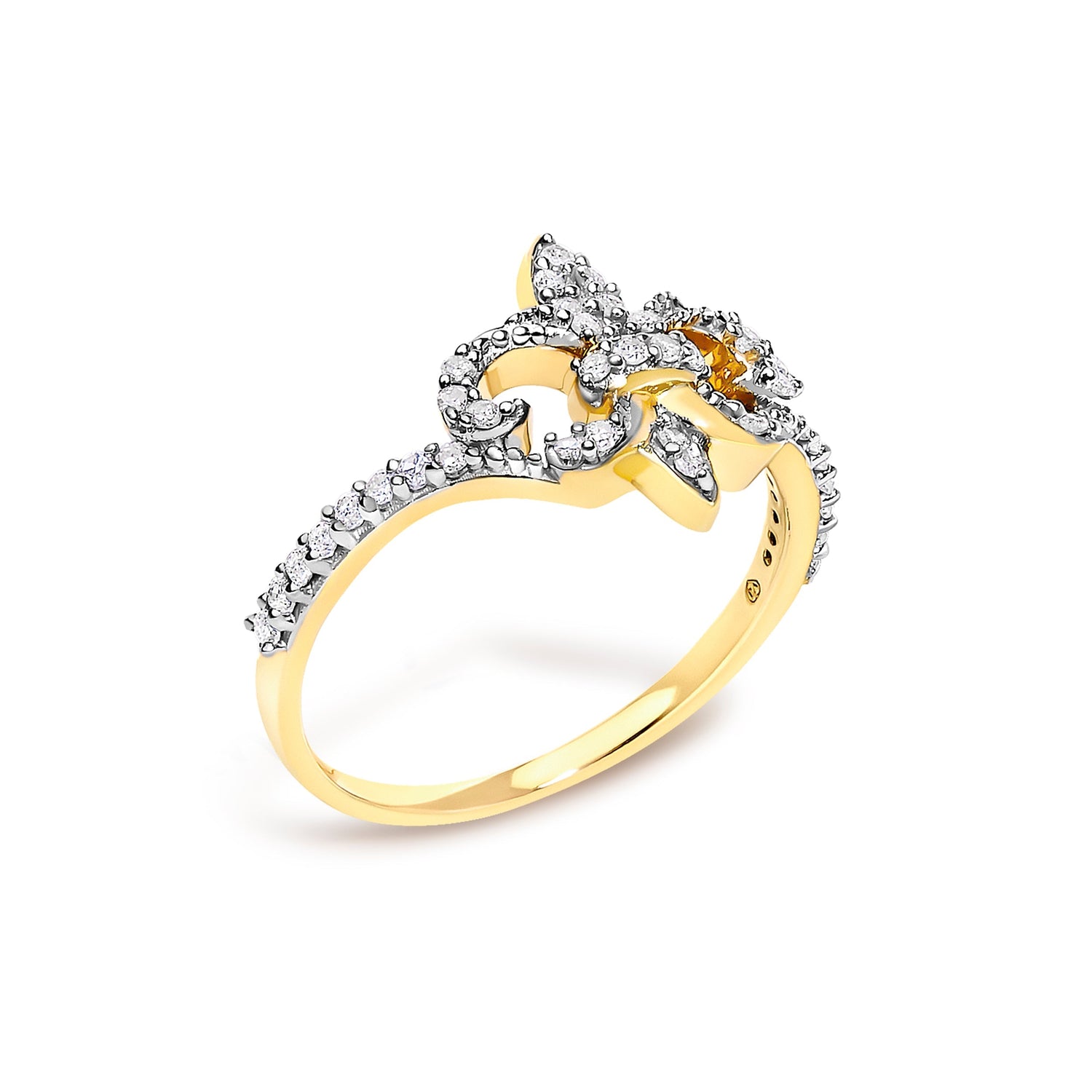 14K Yellow Gold Plated .925 Sterling Silver 1/4 Cttw Diamond Fleur-de-Lis Ring  DestGlow