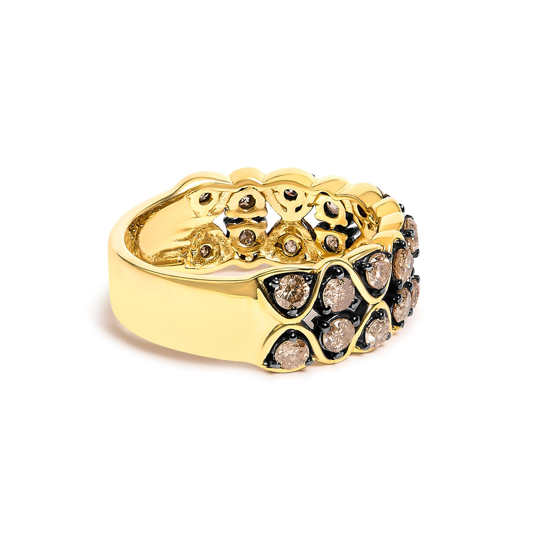 10K Yellow Gold Plated Sterling Silver 1 1/2 Cttw Brown Diamond Scalloped Band Ring  DestGlow