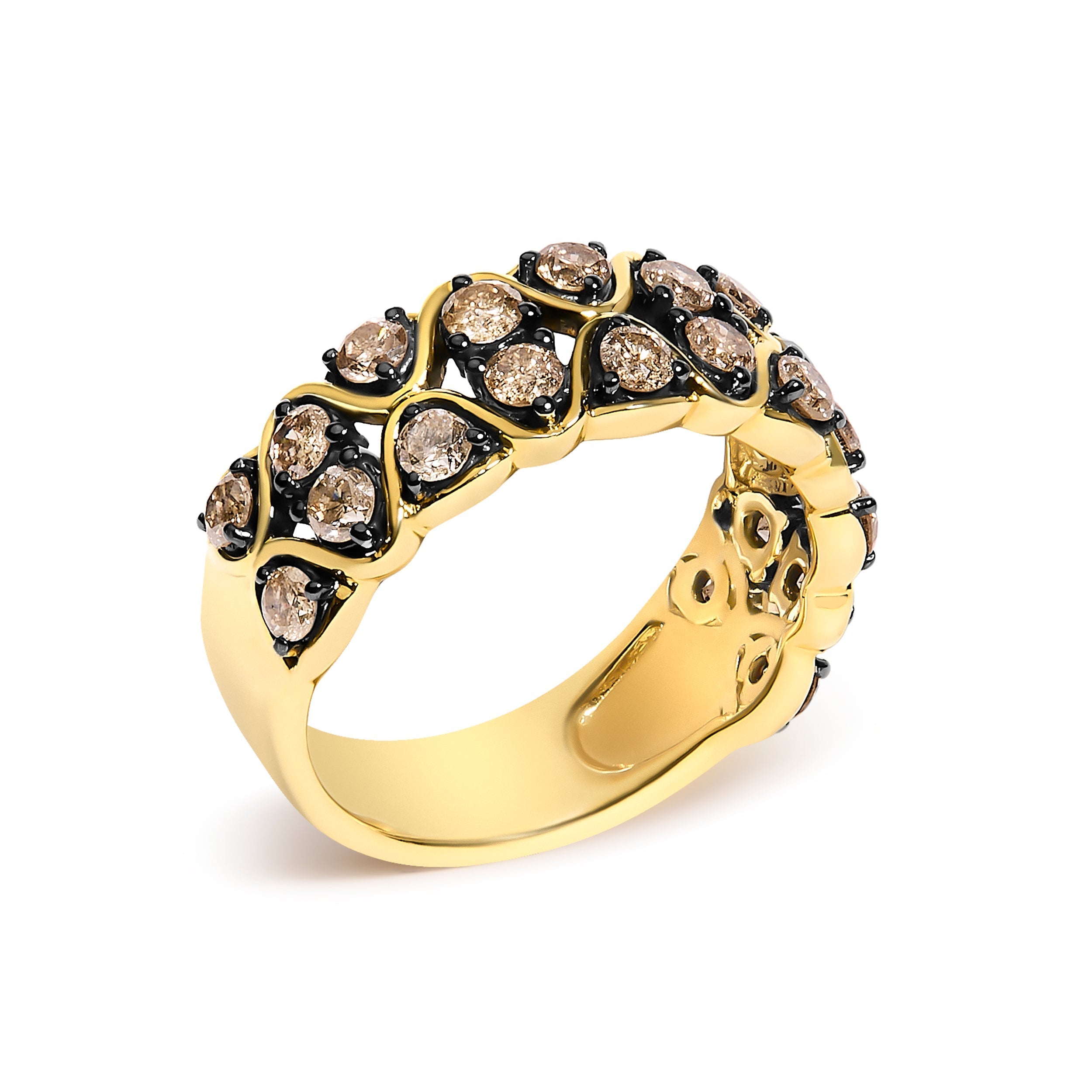 10K Yellow Gold Plated Sterling Silver 1 1/2 Cttw Brown Diamond Scalloped Band Ring  DestGlow