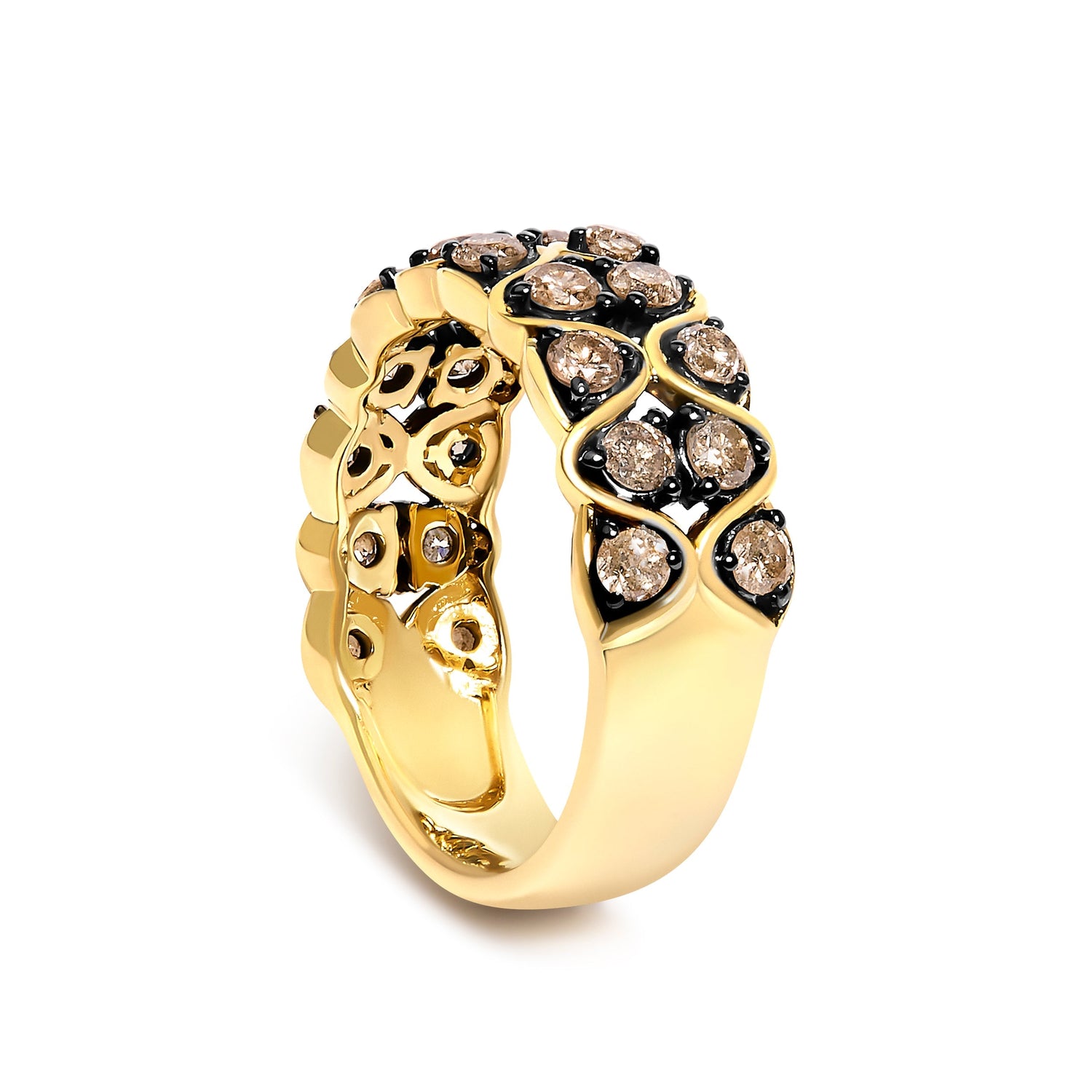 10K Yellow Gold Plated Sterling Silver 1 1/2 Cttw Brown Diamond Scalloped Band Ring  DestGlow