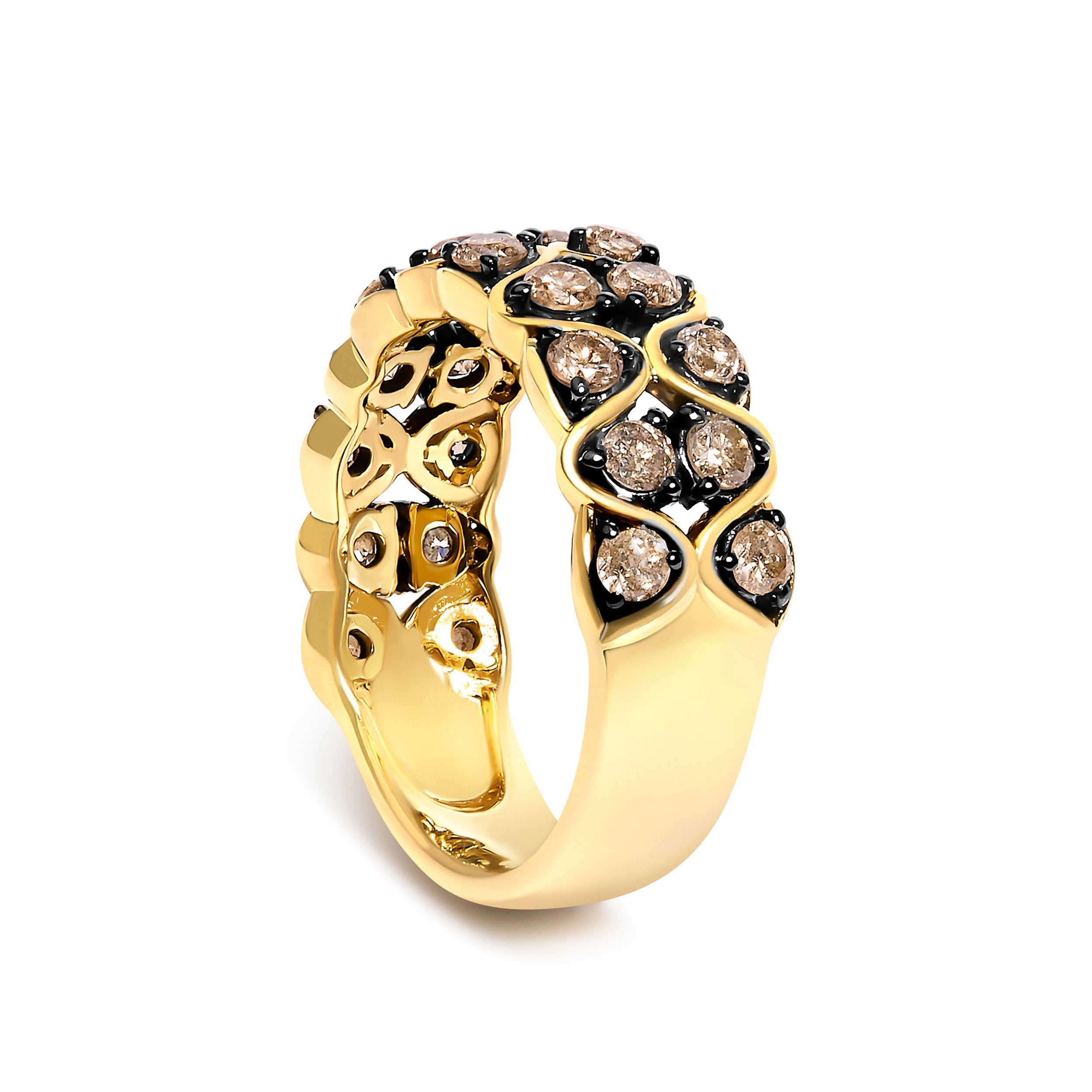 10K Yellow Gold Plated Sterling Silver 1 1/2 Cttw Brown Diamond Scalloped Band Ring  DestGlow