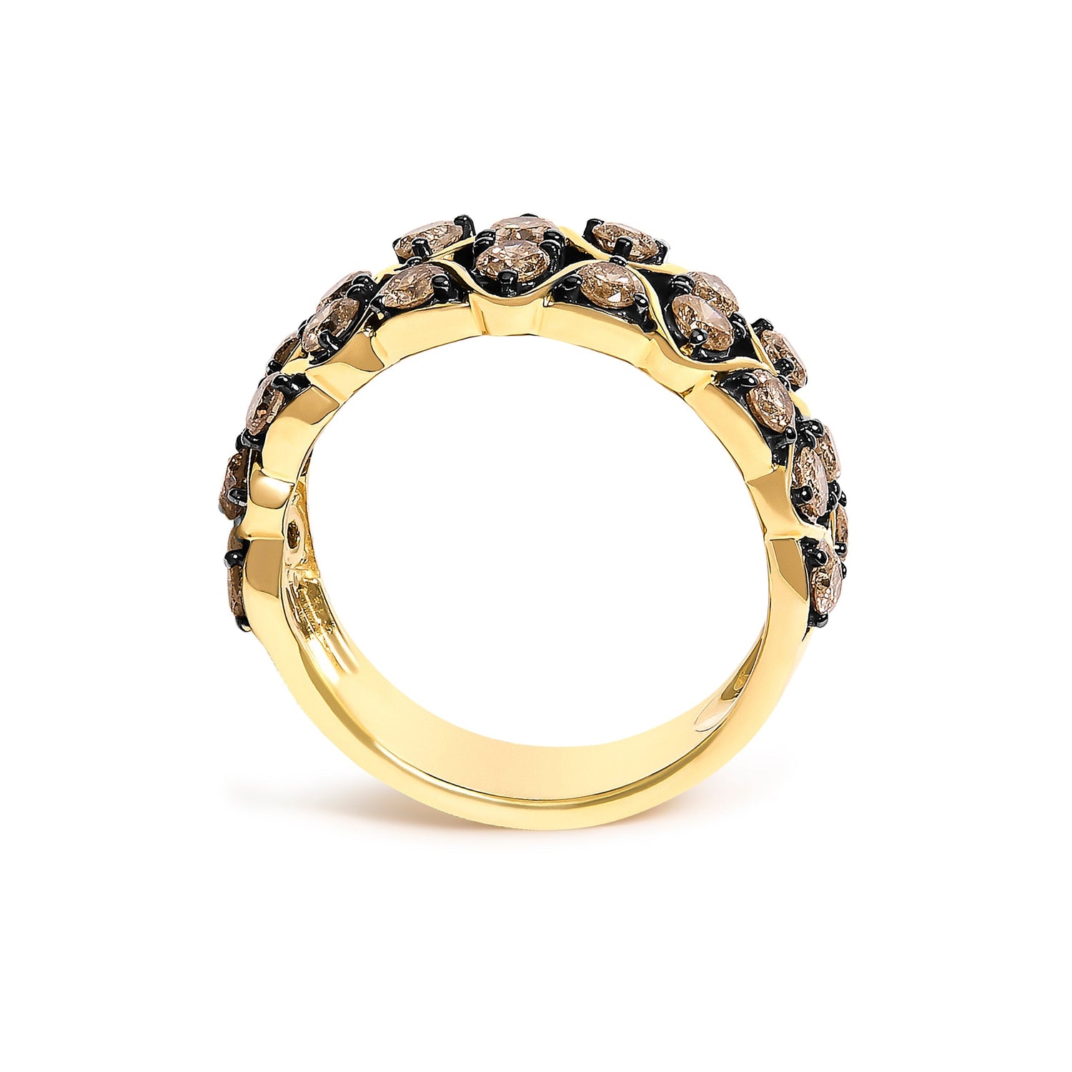 10K Yellow Gold Plated Sterling Silver 1 1/2 Cttw Brown Diamond Scalloped Band Ring  DestGlow