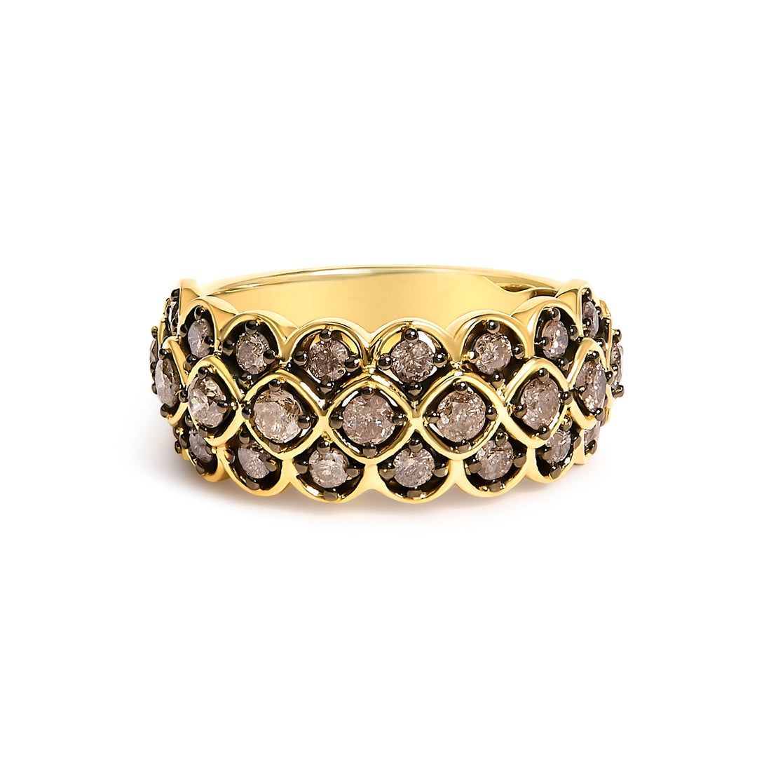 10K Yellow Gold Plated Sterling Silver 1.0 Cttw Brown Diamond Scalloped Motif Band Ring  DestGlow