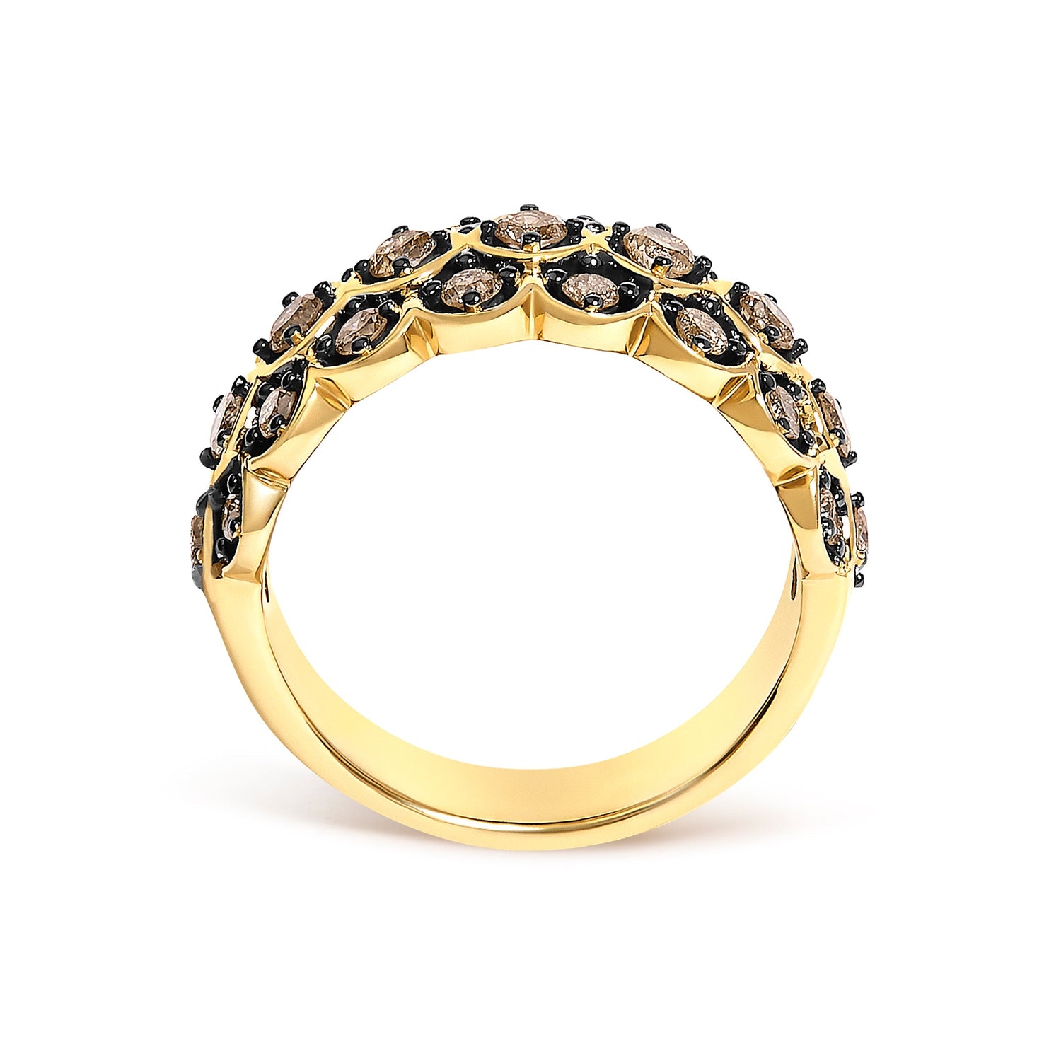 10K Yellow Gold Plated Sterling Silver 1.0 Cttw Brown Diamond Scalloped Motif Band Ring  DestGlow