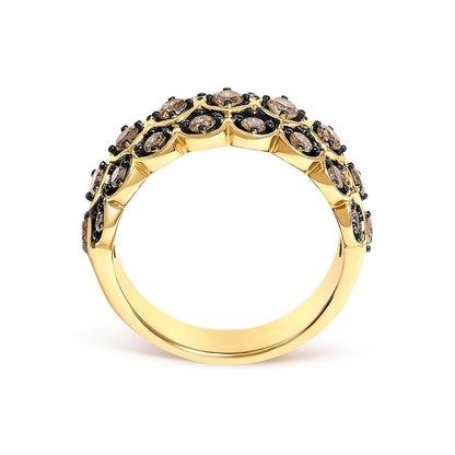 10K Yellow Gold Plated Sterling Silver 1.0 Cttw Brown Diamond Scalloped Motif Band Ring  DestGlow