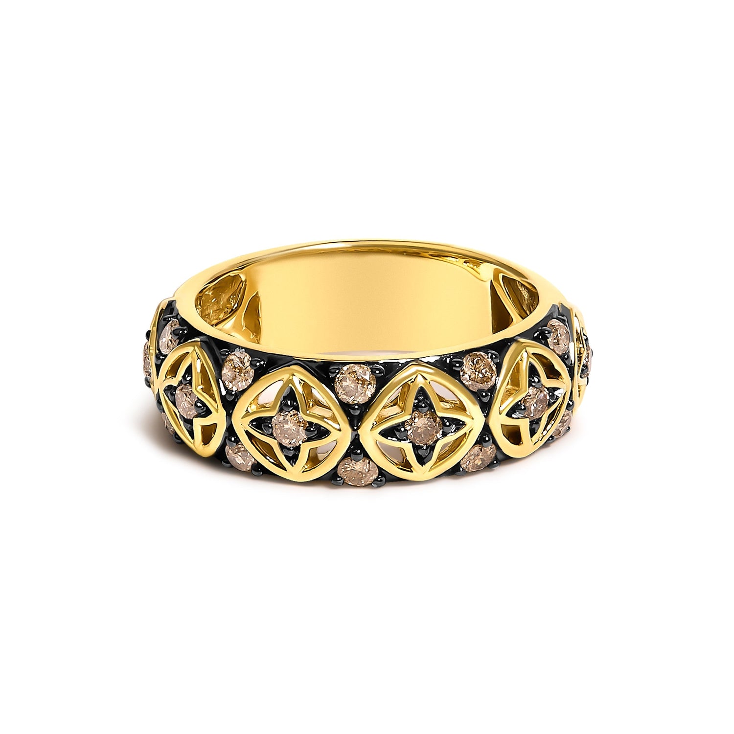 10K Yellow Gold Plated Sterling Silver 1/2 Cttw Champagne Diamond Star Motif Band Ring  DestGlow