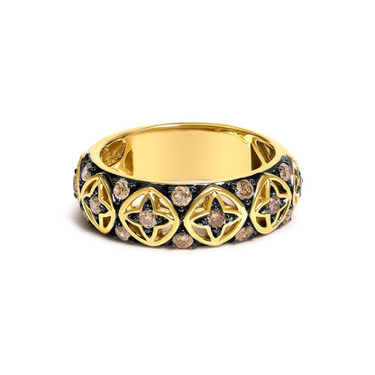 10K Yellow Gold Plated Sterling Silver 1/2 Cttw Champagne Diamond Star Motif Band Ring  DestGlow