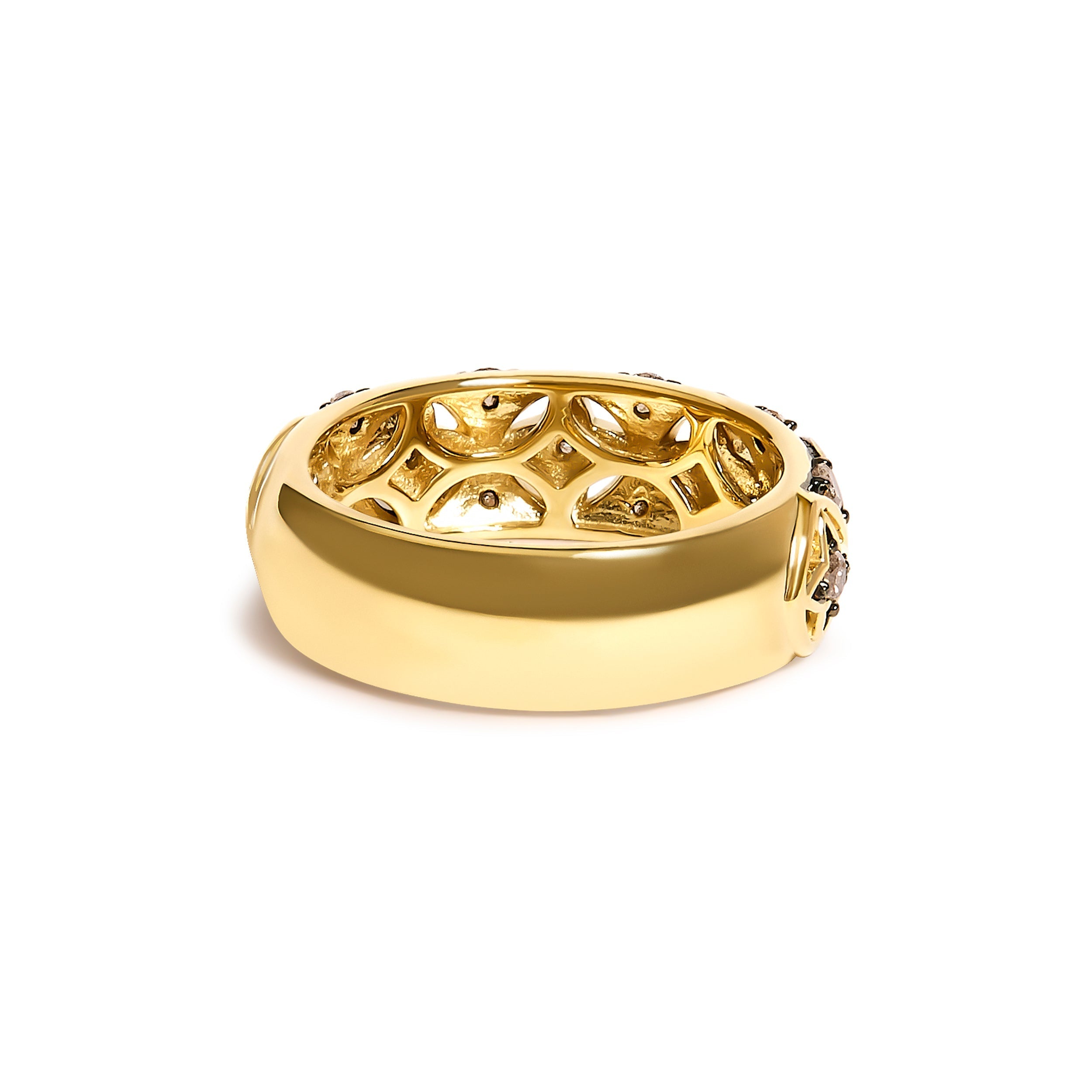 10K Yellow Gold Plated Sterling Silver 1/2 Cttw Champagne Diamond Star Motif Band Ring  DestGlow