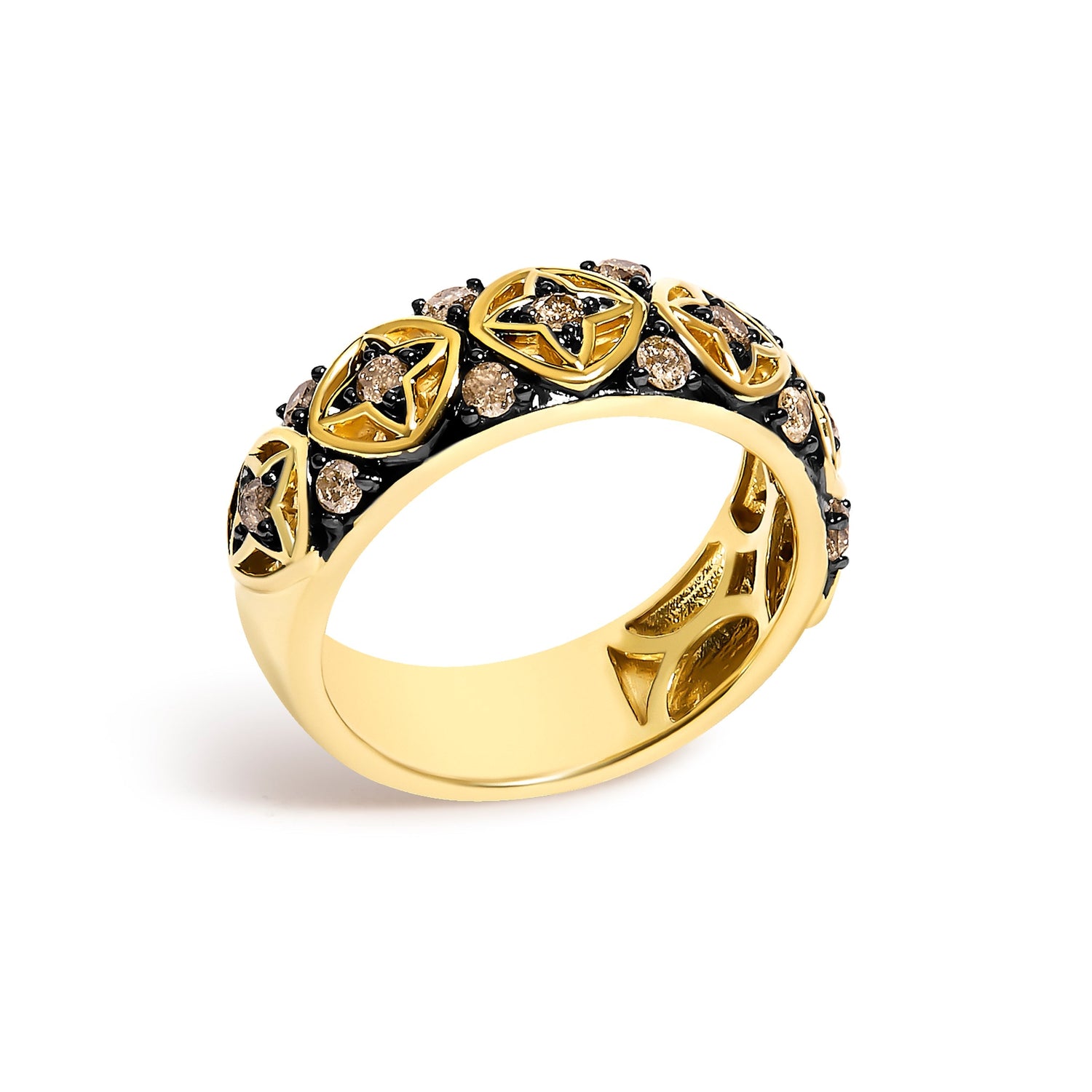 10K Yellow Gold Plated Sterling Silver 1/2 Cttw Champagne Diamond Star Motif Band Ring  DestGlow