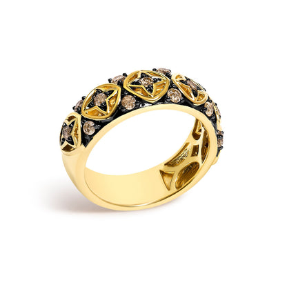 10K Yellow Gold Plated Sterling Silver 1/2 Cttw Champagne Diamond Star Motif Band Ring  DestGlow