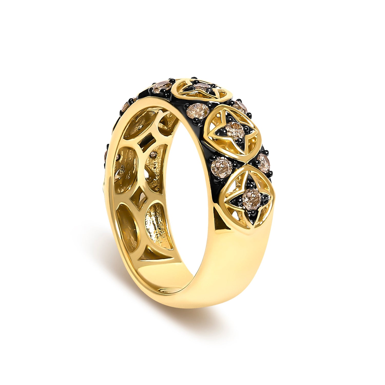 10K Yellow Gold Plated Sterling Silver 1/2 Cttw Champagne Diamond Star Motif Band Ring  DestGlow