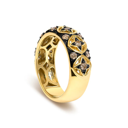10K Yellow Gold Plated Sterling Silver 1/2 Cttw Champagne Diamond Star Motif Band Ring  DestGlow